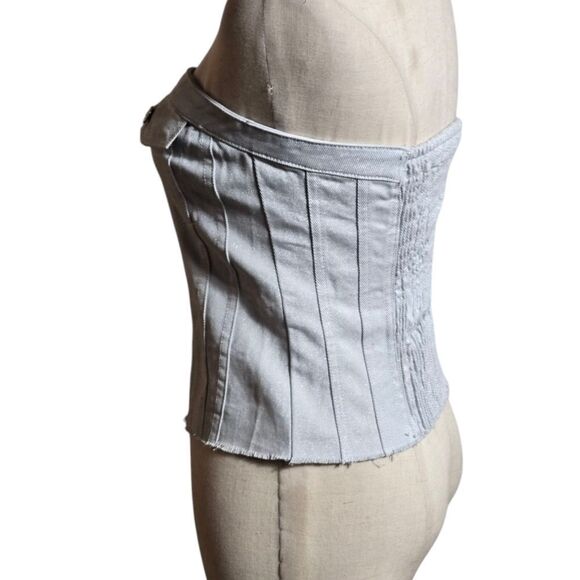 Zara Women's Gray Button-Up Denim Tube Top - Picture 4 of 6